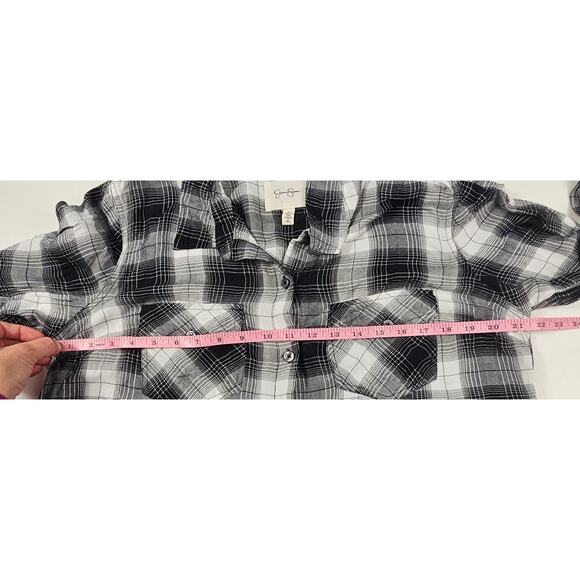 Jessica Simpson XL black white buffalo plaid holiday winter LIGHT flannel button - Picture 7 of 8